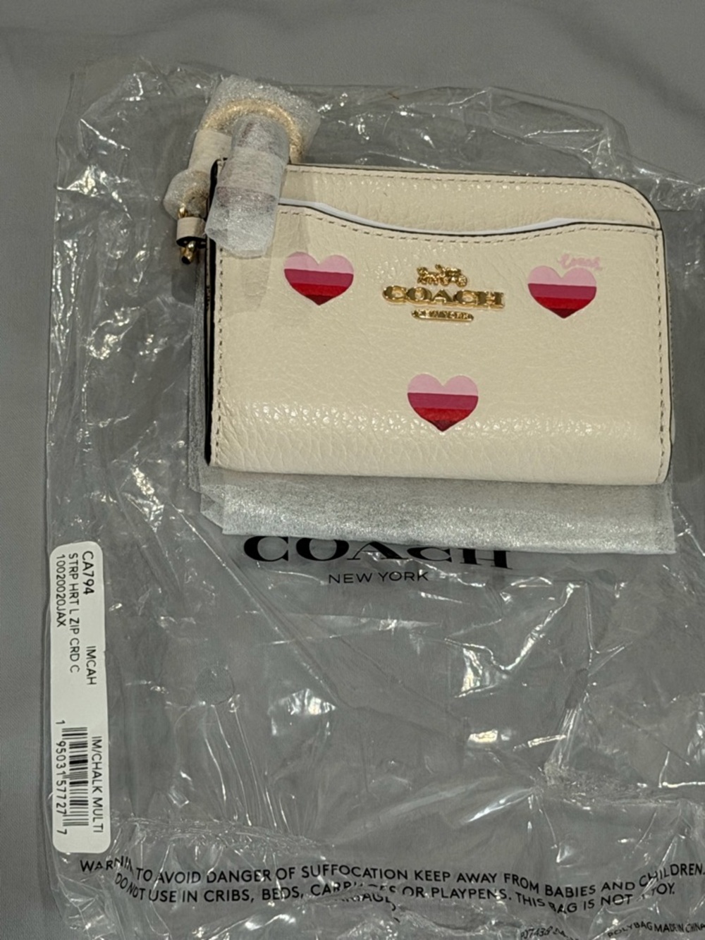 Coach Chalk Mini Zip Wallet with Pink Gradient Hearts